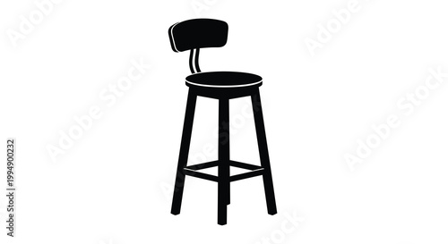A minimalistic black and white silhouette of a wooden bar stool with a circular seat and backrest