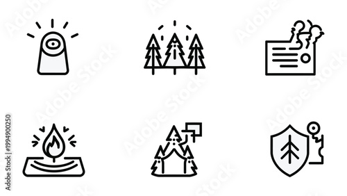 Essential Eco Symbols: A collection of concise line art symbols, each meticulously crafted to visually represent vital elements of environmental protection and awareness.