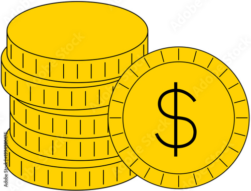금색 동전 더미와 달러 기호가 표현된 부와 수익, 자산 축적을 상징하는 금융 아이콘 스타일 이미지
