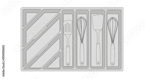 Kitchen drawer organizer with utensils in neat compartment layout