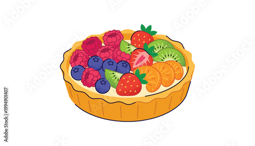 Fresh fruit tart vector illustration on transparent background.