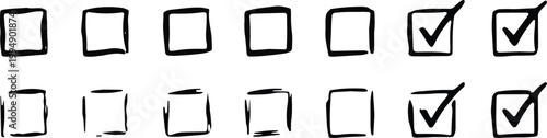 Hand drawn checkboxes with ticks and blank squares for surveys and to do lists