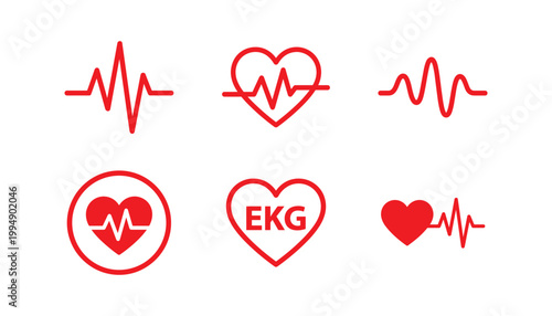 Red heart and electrocardiogram ekg line vector illustration transparent background healthcare medical symbols.