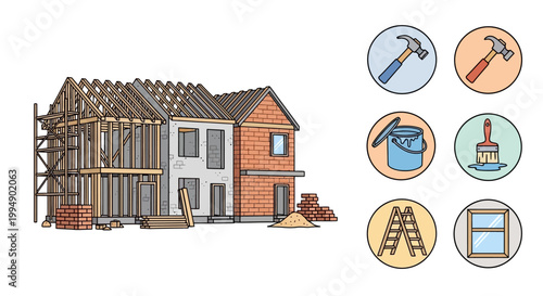 Construction tools and house building.
