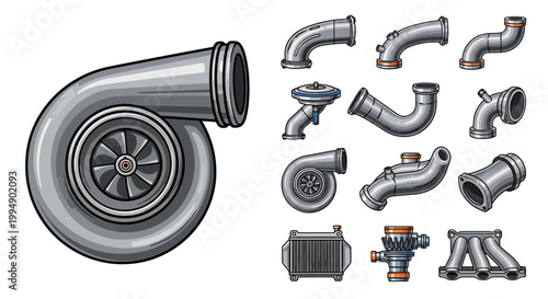 Turbine engine parts and components assembly.