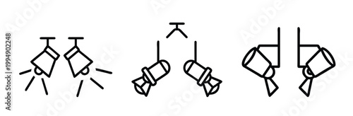 Spotlight web line icons set stage light studio projector theater lighting & more vector illustration on editable stroke