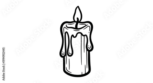 Hand drawn melting candle with flame in sketch style