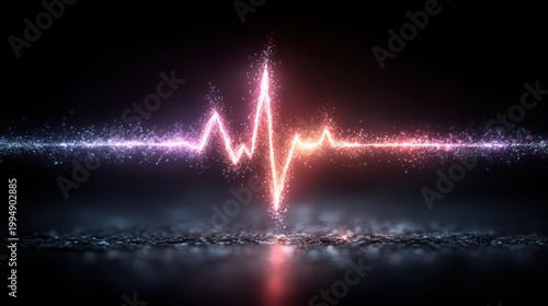 Glowing pink purple heartbeat ECG pulse line on dark background digital concept