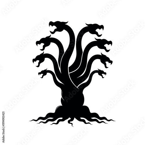 Hydra Multi Head Serpent Monster Silhouette Illustration