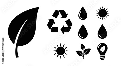 Eco friendly icons set for environmental conservation and recycling