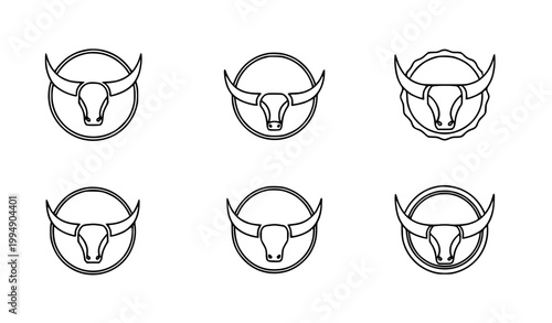 Bull horn logo templates with line art horns and emblem badge design vector illustration isolated on white background