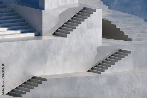 Staircases Without Clear Direction in a Modern Architectural Space During Day...