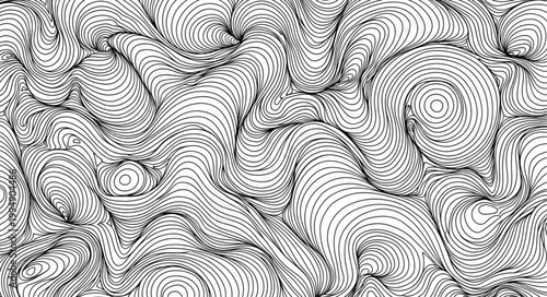 Abstract black and white swirling lines pattern.