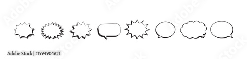 Comic book dialogue speech bubbles vector set with various explosive shapes and cartoon talk clouds