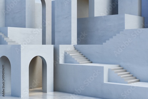 Staircases Without Clear Direction in a Modern Architectural Space During Day...