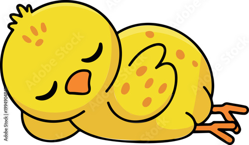 Cute friendly yellow chick sleeping peacefully in simple flat child friendly vector illustration cartoon animal character style
