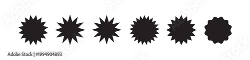 Collection of solid black starburst seal shapes for rating or discount promotion stickers