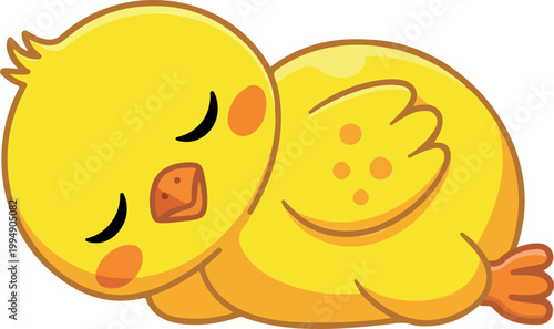 Cute friendly yellow chick sleeping peacefully in simple flat child friendly vector illustration cartoon animal character style