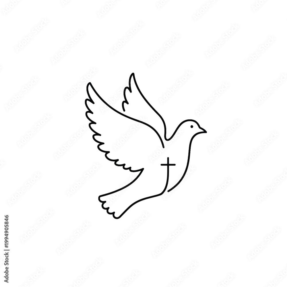 Fototapeta premium Dove Cross Line Art Vector