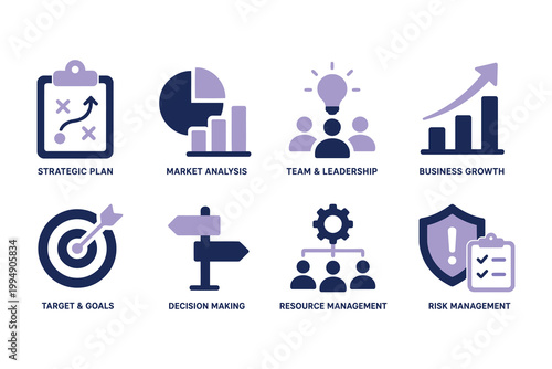 Business strategy icons set with flat design style