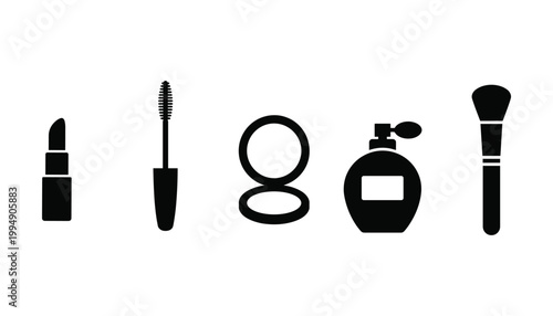 Makeup and beauty cosmetic icons on a transparent background vector.