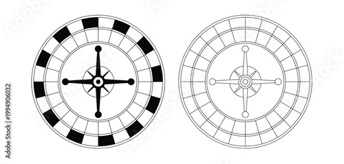 Top view roulette wheel icon vector set for casino gaming design, gambling interface, and entertainment concept illustration