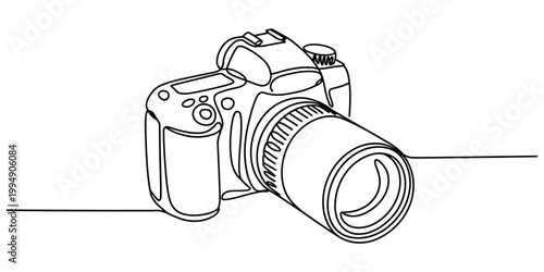 Continuous line drawing of a digital dslr camera