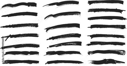 Black Ink Paint Brush Strokes Set Hand Drawn Artistic Grunge Lines Borders Collection For Creative Abstract Design Elements Vector