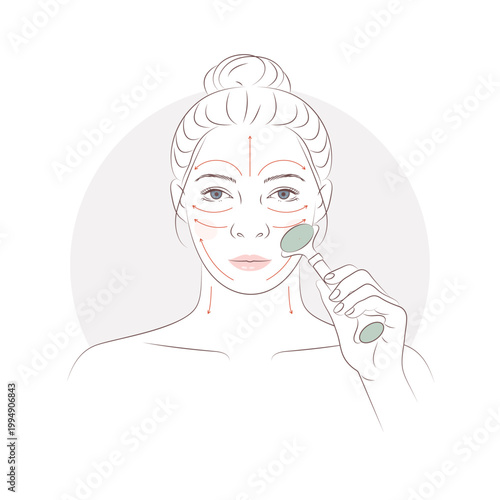 Facial roller massage directions on the face and neck