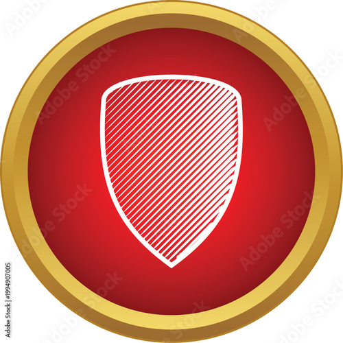 Shield icon representing protection, safety, and defense inside a red circle with gold border