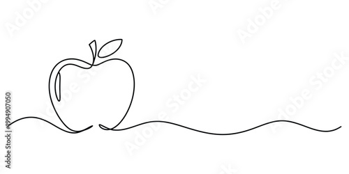 Continuous single line drawing of an apple fruit