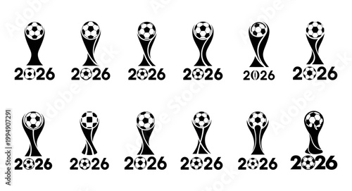 Football Trophy 2026 Pack Soccer Championship Cup Silhouette Collection Vector Set