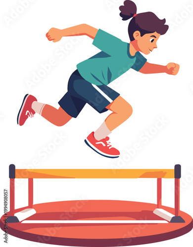 Child jumping over hurdles – vector illustration