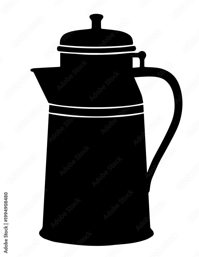 Fototapeta premium Vintage Coffee Percolator Pot Silhouette Icon Vector Illustration Isolated on White Background for Retro Kitchenware Cafe Branding Design