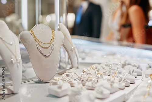 Display of Jewelry in a Store Showing Necklaces and Rings During Daytime
