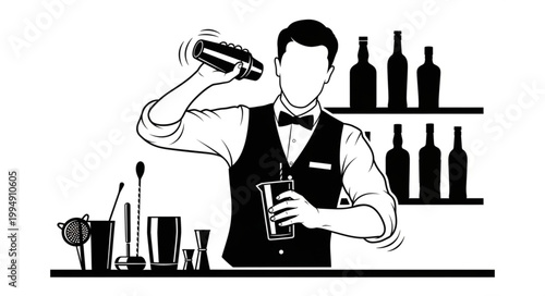 Bartender Shaking Cocktail in Bar.