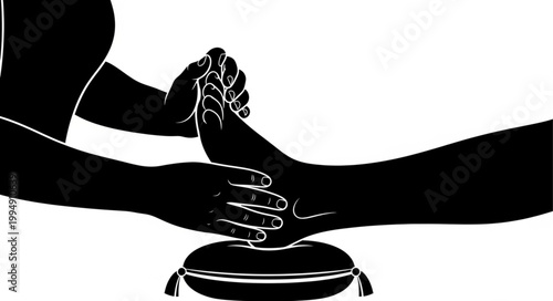 Silhouette of a foot massage with hands applying pressure.