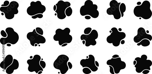 A set of black and white abstract blob shapes in a vector graphic illustration
