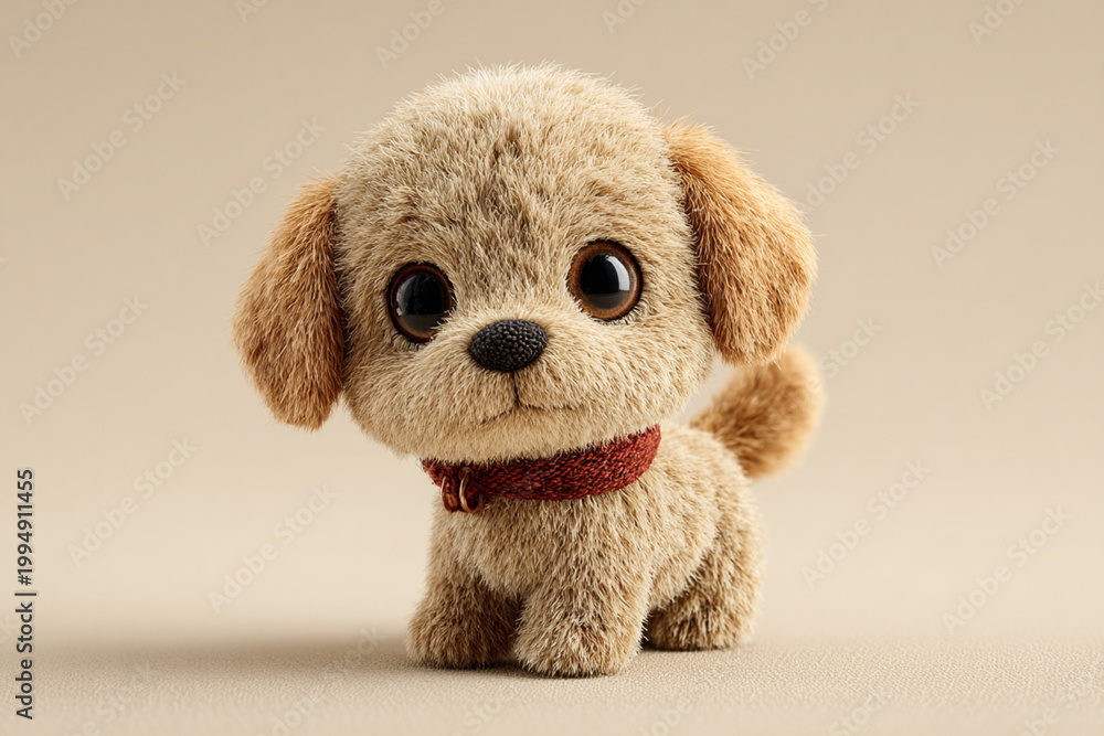 Fototapeta premium Adorable Fluffy Puppy with Big Eyes on Neutral Background