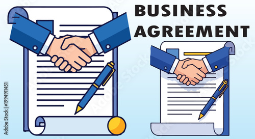 Business agreement, handshake contract, partnership deal, corporate handshake