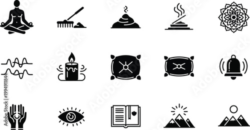 A set of black and white vector icons representing various cryptocurrency and money symbols