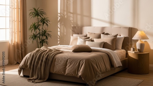 Cozy bedroom with large bed and natural light