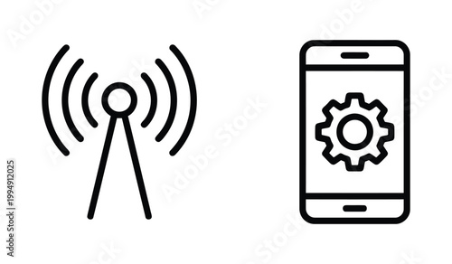 Wireless network antenna and smartphone mobile settings configuration icons for communication and device setup with wireless