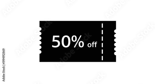 Black ticket displaying a fifty percent off offer a bold silhouette
