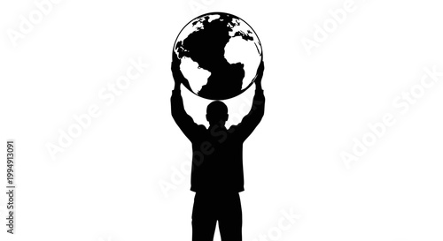 A person holding the world above their head black silhouette