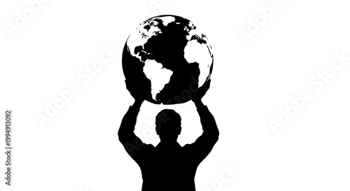 Fotografija Person holding earth globe aloft in dramatic black silhouette