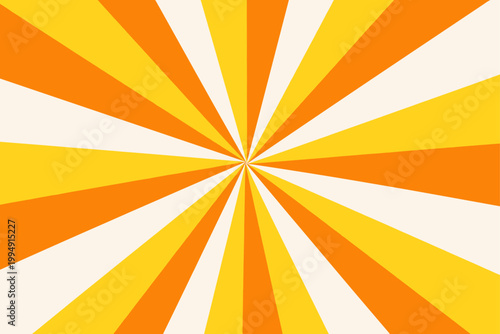 Sunburst abstract background with yellow orange rays. Retro radial geometric illustration full of energy. Converging warm rays form a dynamic sunburst composition with a vintage poster spirit. 