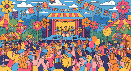 Vibrant festival crowd enjoying music and celebration outdoors