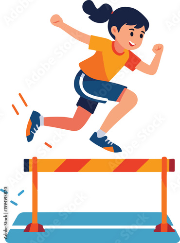 Child jumping over hurdles – vector illustration