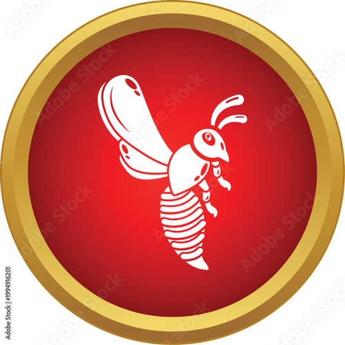 Wasp displaying in a red circle with gold border